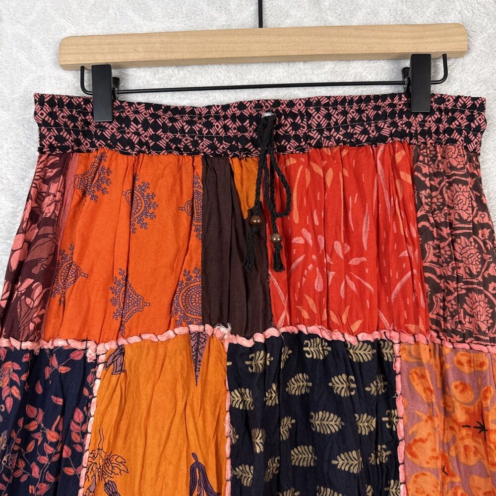 Ana & Kate Maxi Skirt M Orange Pink Patchwork Peasant Festival Hippie Boho Y2K - Picture 2 of 11